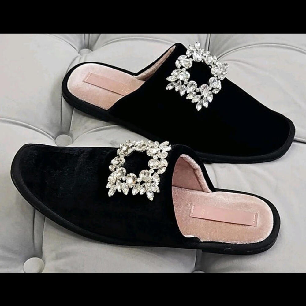 Torgeis New York Pippi Jeweled Black Slipper Womens Shoes 8